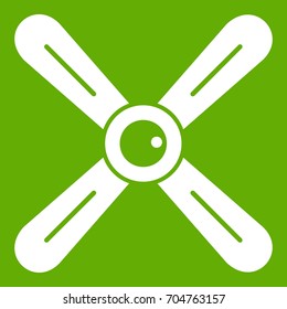 Propeller icon white isolated on green background. Vector illustration