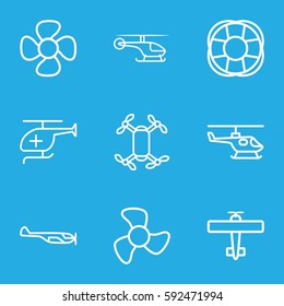 propeller icons set. Set of 9 propeller outline icons such as helicopter, fan, medical helicopter, plane