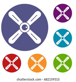 Propeller icons set in flat circle red, blue and green color for web
