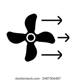 Icono de línea de hélice. Flujo de aire, aire fresco, ventilación, componente mecánico, hoja de ventilador, rotación, energía eólica, filtración, circulación, eficiencia energética, hélice, virus, acondicionamiento, mecánico