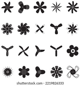 Propeller and paddle black and white vector collection set