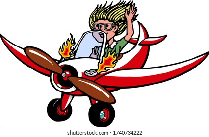 Un avión de hélice bajando para un aterrizaje. 	Esta obra de arte de un clip muestra un avión de hélice entrando para un aterrizaje pilotado por una chica.
