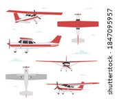 Propeller plane in different views. Small light aircraft with single engine