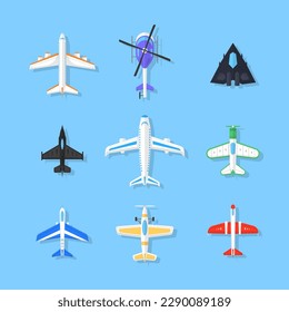 Propeller plane in different views. Small light aircraft with single engine