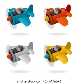 Propeller plane in four colors, cartoon illustration