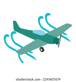 Propeller plane icon isometric vector. Green airplane flying in air flow icon. Air transport, light aircraft, private small plane