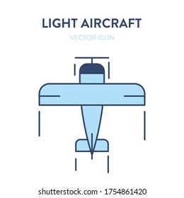 Propeller plane icon. Vector flat outline illustration of a small plane, crop duster. Represents a concept of agricultural plane, crop-duster, short flight, propeller aircraft, flight training