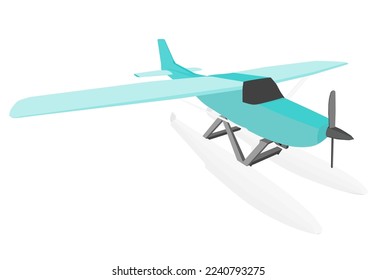 Propeller plane with landing gear isolated on white background. Flat style. Perspective view. 3D. Vector illustration.
