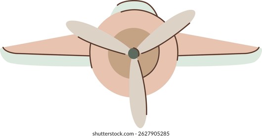 A propeller plane is shown from above with a clean line drawing style.  An aircraft with a single propeller is depicted in a minimal aesthetic.