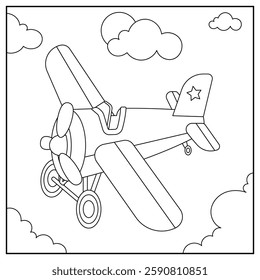 Propeller Plane, transportation, vehicle, outline coloring book for kids