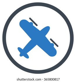 Propeller Plane vector icon. Style is bicolor flat circled symbol, smooth blue colors, rounded angles, white background.