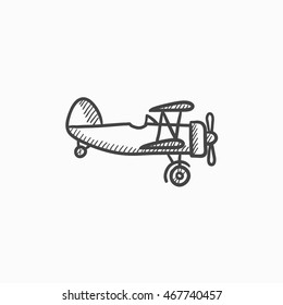 Propeller plane vector sketch icon isolated on background. Hand drawn Propeller plane icon. Propeller plane sketch icon for infographic, website or app.