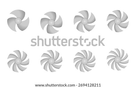 propeller set, 3 blade to 10 blade vector isolated on white background.	