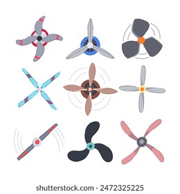 propeller set cartoon. airplane fan, aircraft blade, motor marine propeller sign. isolated symbol vector illustration