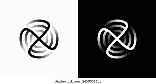 Propeller shape circular line vector logo design with three-dimensional effect in modern, simple, clean and abstract style.