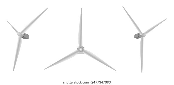 propeller of wind turbine set. close up front view and side view. vector illustration isolated on white background.