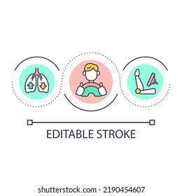 Proper back position for drivers loop concept icon. Sit up straight. Roadtrip recommendation abstract idea thin line illustration. Isolated outline drawing. Editable stroke. Arial font used