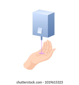 Proper care of hands, washing, preventive maintenance of bacteria, healthcare. Hand washing with liquid soap, cleaning with napkins, sanitary hygiene. Prevention of hand hygiene. Vector illustration.
