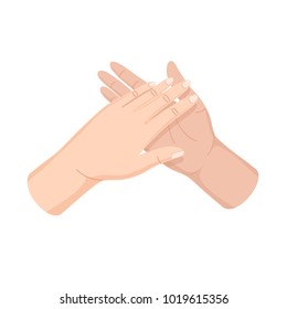 Proper care of hands, washing, preventive maintenance of diseases and bacteria, healthcare. Proper movements when washing hands and fingers water. Disinfection, sanitary hygiene. Vector illustration.