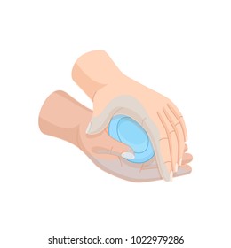 Proper care of hands, washing, preventive maintenance of diseases and bacteria, healthcare, health. Hand washing with soap, disinfection, cleaning with napkins, sanitary hygiene. Vector illustration.