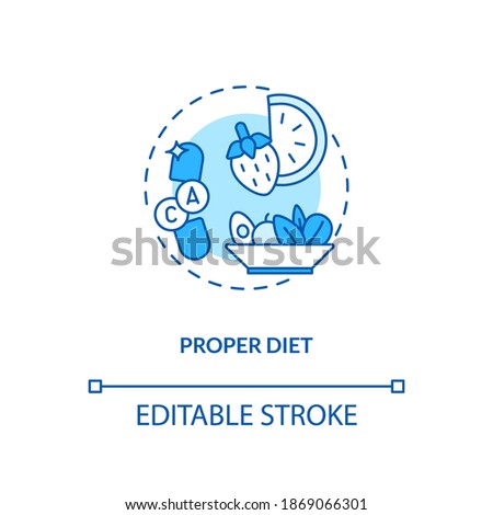 Proper diet concept icon. CFS treatment idea thin line illustration. Eating vegetables and fruit. Nutrient-dense green food. Vector isolated outline RGB color drawing. Editable stroke