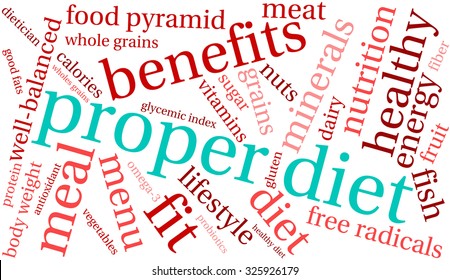 Proper Diet word cloud on a white background. 