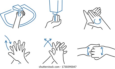 proper hand washing step by step scrubbing icon graphics