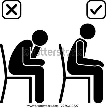 Proper and improper seating posture at a table with approval indicators