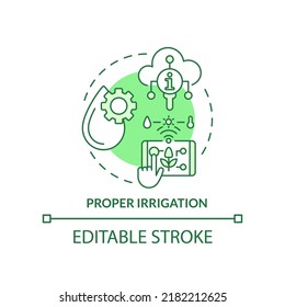 Proper irrigation green concept icon. Automated watering. Increased crop yield abstract idea thin line illustration. Isolated outline drawing. Editable stroke. Arial, Myriad Pro-Bold fonts used
