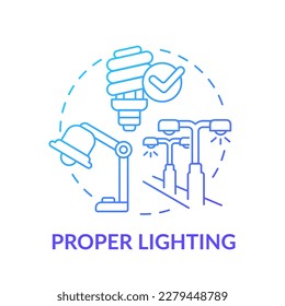 Proper lighting blue gradient concept icon. Appropriate workspace conditions. Avoiding workplace accidents tip abstract idea thin line illustration. Isolated outline drawing. Myriad Pro-Bold font used