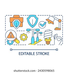 Proper lighting concept icon. Minimize manufacturing hazards. Workplace safety examination abstract idea thin line illustration. Isolated outline drawing. Editable stroke. Arial font used