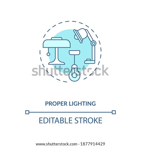 Proper lighting concept icon. Workplace design idea thin line illustration. Good lighting ergonomics at desk. Measuring brightness. Vector isolated outline RGB color drawing. Editable stroke