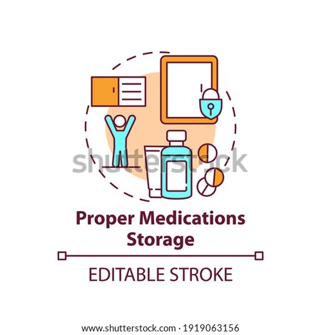 Proper medication storage concept icon. House security for kids. Home babyproofing. Child safety idea thin line illustration. Vector isolated outline RGB color drawing. Editable stroke