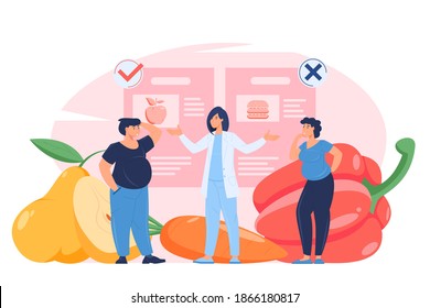 Proper nutrition diet concept vector illustration. Medical professional approach to the problems of obesity.
