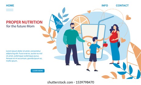 Proper Nutrition Recommendations for Future Mom, Dieting Service for Pregnant Trendy Flat Vector Web Banner, Landing Page Template. Family Waiting Childbirth, Taking Care for Mother Illustration