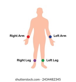 Proper placement of the limb electrodes. The limb electrodes can be far down on the limbs or close to the hips, shoulders as long as they are placed symmetrically. vector illustration design symbol
