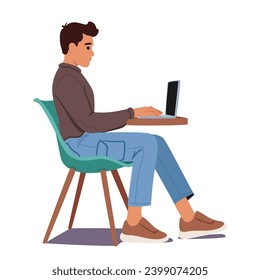 Der richtige Pose, männliche Zeichensätze mit einem geraden Rücken, Elbows mit 90 Grad und Augen auf Bildschirmebene, reißt neutral und nimmt Breaks für die Ergonomie-Laptop-Nutzung. Vektorgrafik von Cartoon People