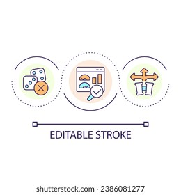 Proper procedure and analysis importance in ux loop concept icon. User experience design mistake abstract idea thin line illustration. Isolated outline drawing. Editable stroke. Arial font used