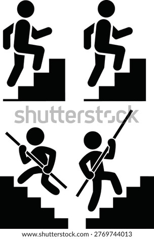 Proper techniques for climbing stairs and using a walking stick on steps