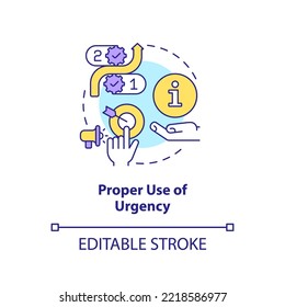 Proper use of urgency concept icon. Marketing psychology tactic. Boost interaction abstract idea thin line illustration. Isolated outline drawing. Editable stroke. Arial, Myriad Pro-Bold fonts used
