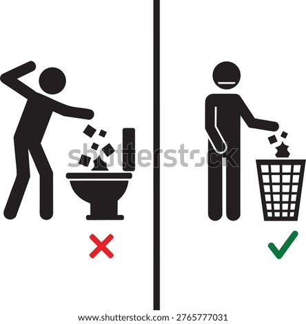 Proper Waste Disposal Sign Throw Trash In Bin Do Not Flush Waste Symbol