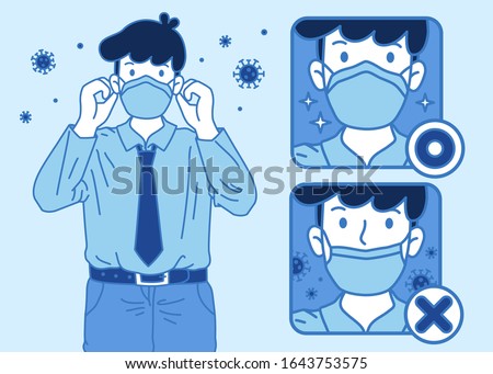 The proper way of wearing face mask, fight for coronavirus, COVID-19 illustration