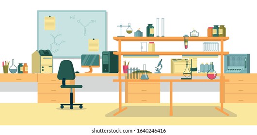 Properly Equipped Separate Area Providing Laboratory Quality Control, Independent Production. Microscopes, Flasks, Sample Bottles, Scales, and Analyzers for Investigative Analytics Monitoring.