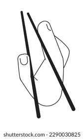 Properly holding chopsticks monochromatic flat vector first view hand. Use hashi right handed correct. Editable thin line icon on white. Simple bw cartoon spot image for web graphic design, animation