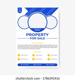 Properti flyer poster design. blue and yellow design good for your business or company