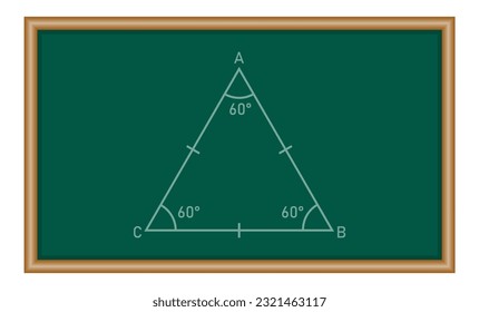 Properties of equilateral triangle in mathematics. Three sides with same length. Geometric shape. Mathematics resources for teachers and students.