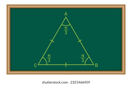 Eigenschaften des gleichseitigen Dreiecks in Mathematik. Drei Seiten mit gleicher Länge. Geometrische Form. Mathematische Ressourcen für Lehrer und Schüler.