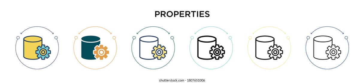 Properties icon in filled, thin line, outline and stroke style. Vector illustration of two colored and black properties vector icons designs can be used for mobile, ui, web