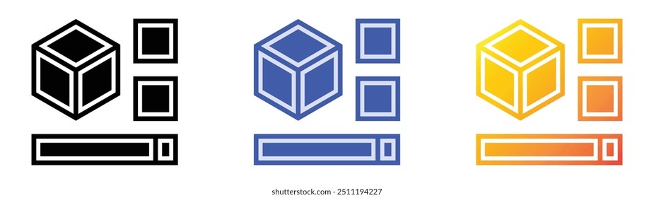 icono de propiedades. Lineal, relleno azul y diseño de estilo degradado aislado sobre fondo blanco