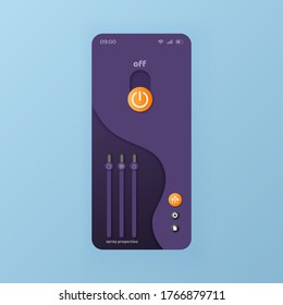 Properties slider smartphone interface vector template. Mobile app page black design layout. Options slider screen. Flat UI for application. Change settings. Control tab. Phone display
